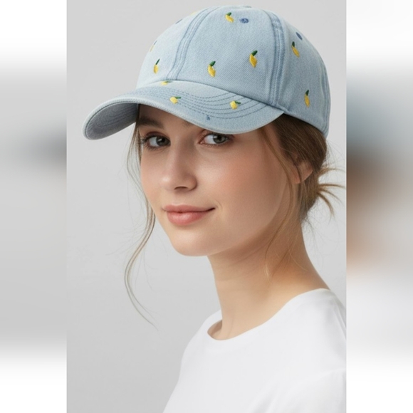 Accessories - LAST ONE 🍋 Embroidered Lemons Light Denim Baseball Cap